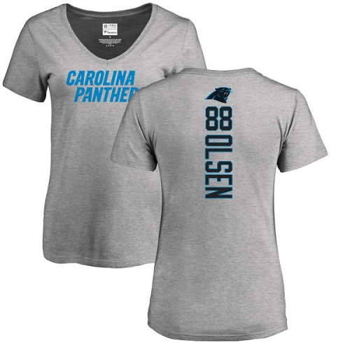 Carolina Panthers Ash Women Greg Olsen Backer V-Neck NFL Football #88 T Shirt